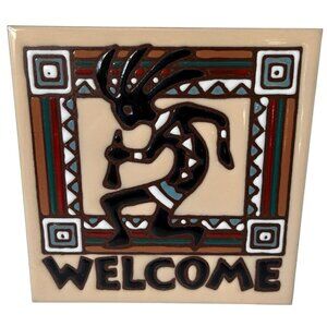 Vtg 90s Glazed Welcome To My Home Kokopelli Decorative Ceramic Tile Southwest